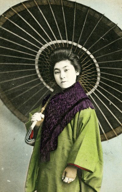 Japanese Woman with Parasol, c.1910 by Japanese Photographer